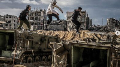 Destroyed Israeli Tank Becomes a Toy for Children in Gaza