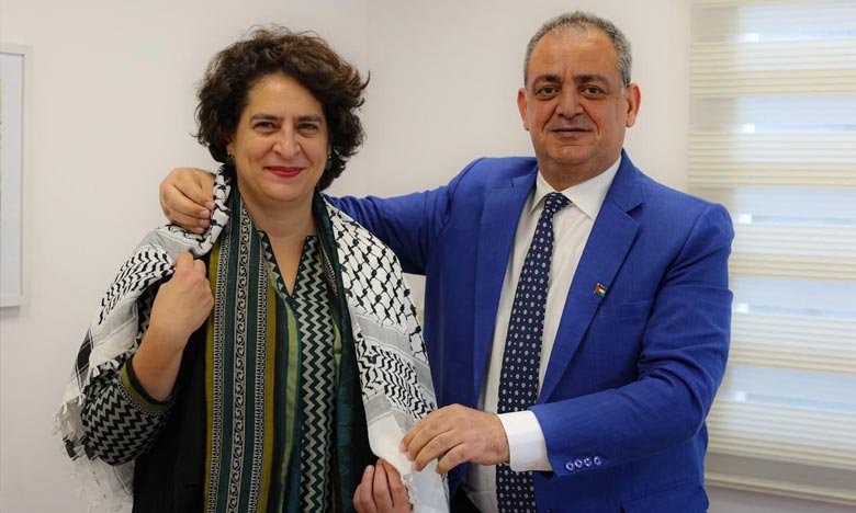 Palestinian Ambassador meets Priyanka Gandhi. Congratulates her on her victory in Wayanad by-election